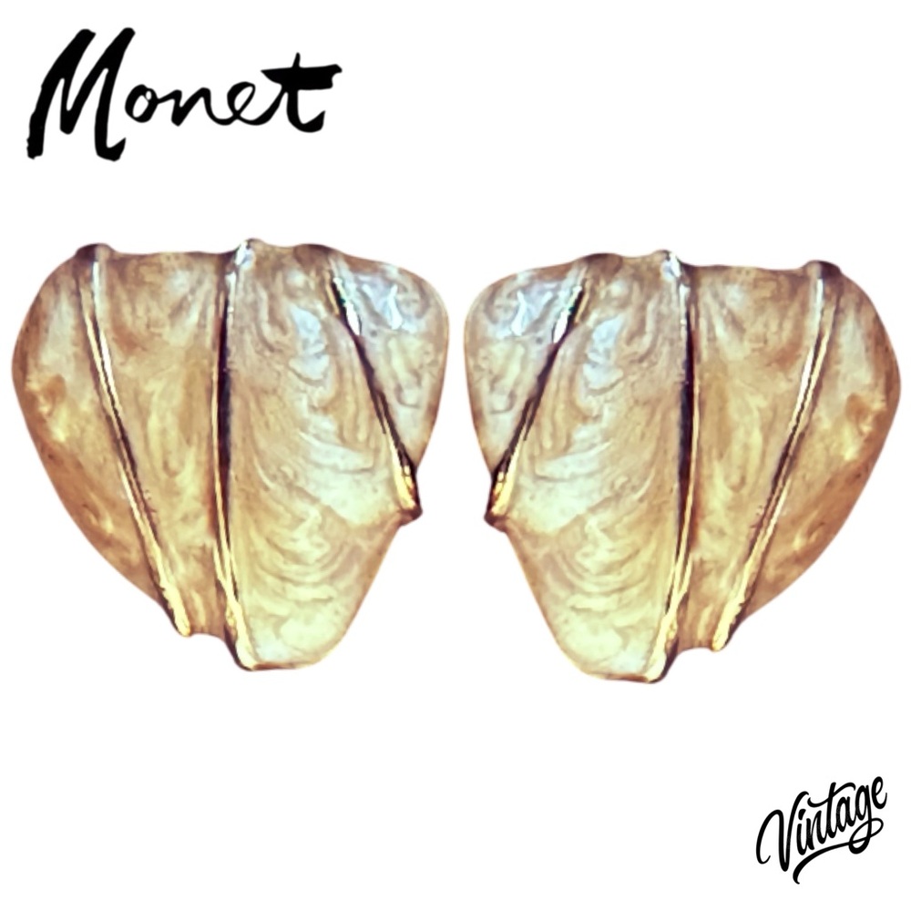 RARE Monet Vintage 1960 Marbled Geometric Clip On Earrings LBN - Picture 6 of 6